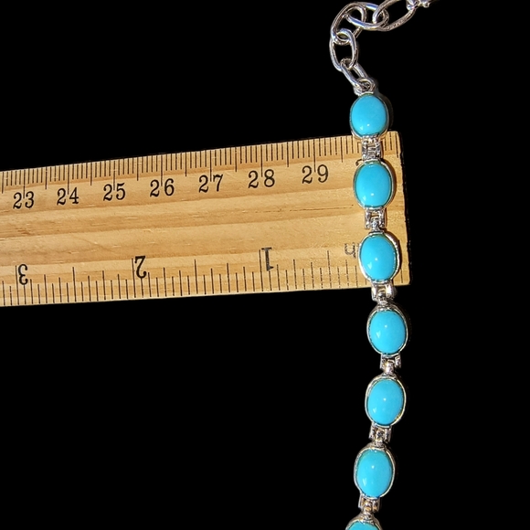 Sleeping Beauty Turquoise & Sterling Silver Line or Tennis Bracelet - Picture 4 of 12